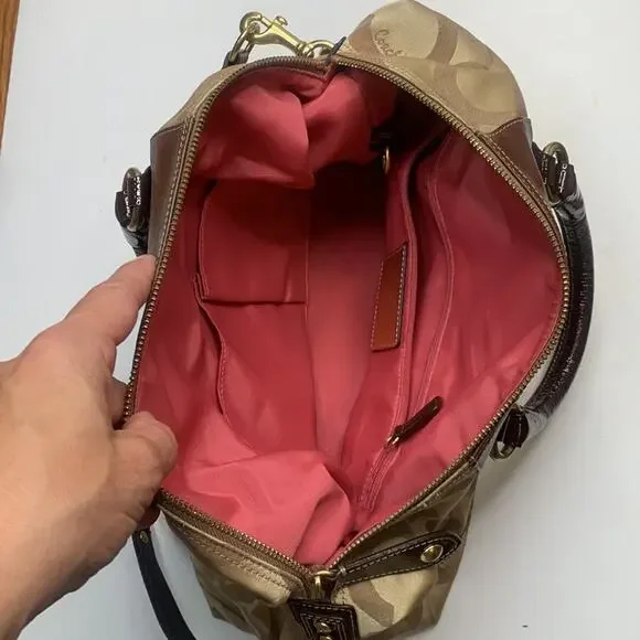 Coach Op Art Large Sabrina H0826-12943 Khaki Sateen/Leather Satchel Bag - Picture 7 of 10